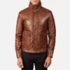 Columbus Brown Leather Bomber Jacket Gallery 1